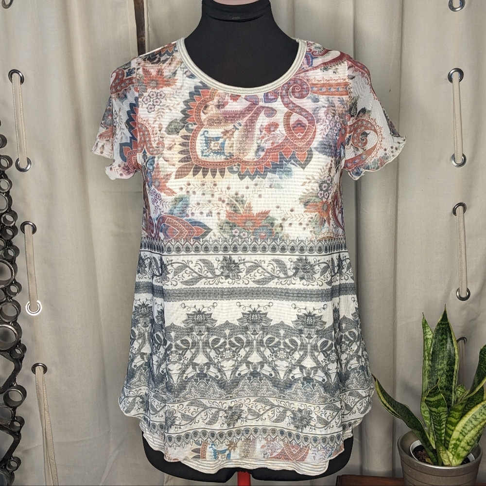 Sundance paisley print short sleeve shirt XS